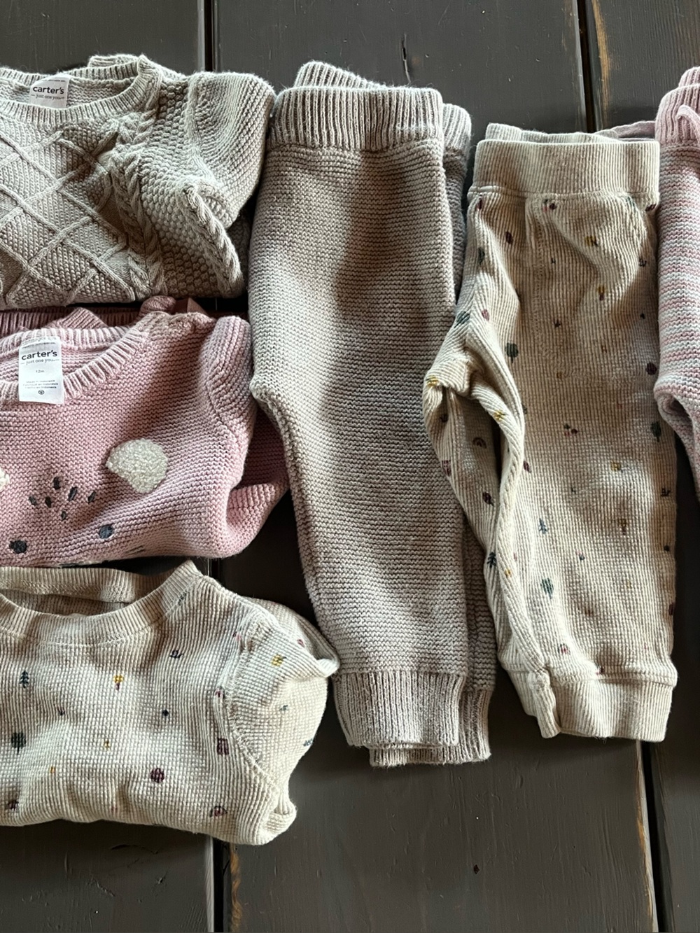 Carter's & little planet Knit sweater Sets in gray & blush, size 12 months girls